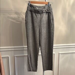 Zara Gingham Cropped Linen Pants with Belt